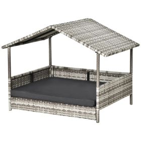 Wicker Pet House Dog Bed for Indoor/Outdoor Rattan Furniture with Cushion (Option: Dark Grey)