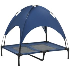 Elevated Dog Bed with Canopy, Portable Raised Dog Cot for L Sized Dogs, Indoor & Outdoor, 36" x 30" x 35", Dark Blue (Option: Blue)
