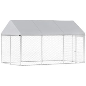 Galvanized Steel Outdoor Dog Kennel with Roof, Safety Lock, for Backyard, 13.1' x 7.5' x 7.8' (Option: Grey)