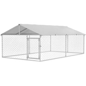 13.1' x 7.5' x 4.9' Outdoor Dog Kennel Dog Run with Waterproof, UV Resistant Cover for Medium Large Sized Dogs, Silver (Option: Silver)