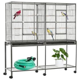 64" Extra Large Bird Cage, Rolling Metal Parrot Cage, Bird House with Detachable Rolling Stand, Storage Shelf, Wood Perch, Food Container, 62.8" (Option: Multi Colour)