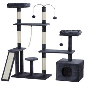 53" Cat Tree, Cat Tower with Scratching Posts, Cat Condo, Beds, Platforms, Toy Balls for Indoor Cats, Dark Grey (Option: Dark Grey)