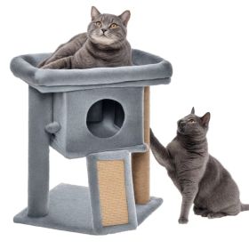 Cat Tree, Small Cat Tower with Perch, Scratching Post, Cat Condo, Toy Ball for Kitty, Indoor Use, Grey (Option: LIGHT GREY)