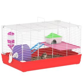 18.5'' Hamster Cage with Exercise Wheel and Water Bottle Dishes, Rat House and Habitats 2 Storey Design, Red (Option: Red)