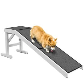 Pet Ramp Bed Steps for Dogs Cats Non-slip Carpet Top Platform Pine Wood 59"L x 16"W x 20"H White (Option: White)