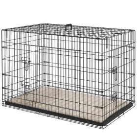 41" Dog Crate with 2 Doors, Folding Metal Dog Cage with Soft Cushion, Removable Tray, Handle, for Small Dogs, Black (Option: Black)
