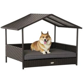 Wicker Pet House Dog Bed for Indoor/Outdoor Rattan Furniture with Cushion (Option: Grey)