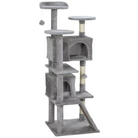 54" Cat Tree, Multi-Level Cat Tower with Scratching Posts, Cat Condos, Bed, Platforms, Ramp, Toy Ball, Light Grey (Option: LIGHT GREY)