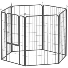 6 Panels Heavy Duty Dog Playpen Outdoor Indoor with Door & Strap, 39" Height Portable & Foldable Pet Playpen (Option: Black)
