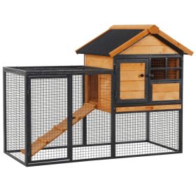 Wood-Metal Large Rabbit Hutch Bunny Cage Pet House Small Animal Habitat with Slide-Out Tray, Lockable Door, Water-Resistant Asphalt Roof, Outdoor (Option: Yellow)
