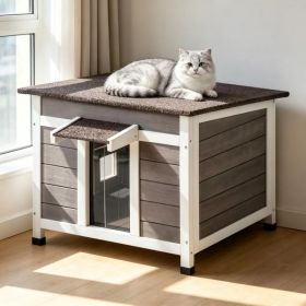Wooden Cat House with Easy to Clean and Waterproof Protection for Outdoor (Option: Default title)