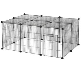 Small Animal Cage for Bunny, Guinea Pig, Chinchilla, Hedgehog, Portable Pet Enclosure with Door, 16 Panels (Option: Black)