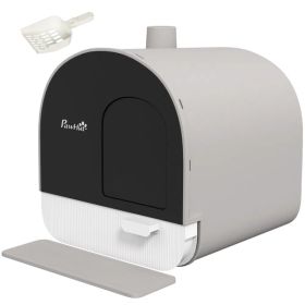 Cat Litter Box with Lid, Removable Tray, Scoop, Filter, Light Grey (Option: LIGHT GREY)