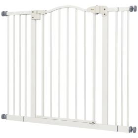 Extra Tall Dog Gate with Door, Pressure Fit, Auto Close, Double Locking for Doorways Hallways Stairs, 29"-39", White (Option: White)