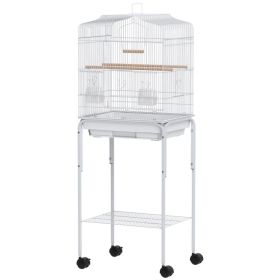49" Rolling Bird Cage Cockatoo House Play Top Finch Pet Supply with Storage Shelf, Wheels - White (Option: White)