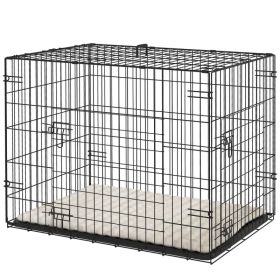30" Dog Crate with 2 Doors, Folding Metal Dog Cage with Soft Cushion, Removable Tray, Handle, for Small Dogs, Black (Option: Black)
