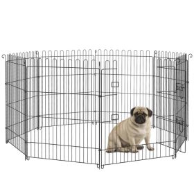 30inch 8-Panel Octagon Pet Exercise Playpen Crate Foldable Dog Cage Pen Puppy Kennel, Black (Option: Black)