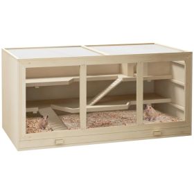 Wooden Hamster Cage Rat Cage with Slide, Tray, Natural Wood (Option: Natural)