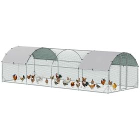 Galvanized Large Metal Chicken Coop Cage Walk-in Enclosure Poultry Hen Run House Playpen Rabbit Hutch with Cover for Outdoor Backyard 9.2' x 24.9 (Option: Silver)