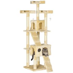 68-inch Multi-Level Cat Scratching Tree Kitty Activity Center Post Tower Condo Pet Furniture w/ Toy Beige (Option: Beige)