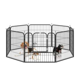 8 Panel Pet Playpen Play Yard Fence Home DIY Heavy-Duty Metal Foldable Indoor Outdoor 31.5"H (Option: Black)