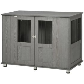 Dog Crate Furniture with Lockable Magnetic Door, Adjustable feet for Extra Large, Medium & Small Dogs, Indoor Use, Grey (Option: Grey)