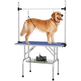 Adjustable Dog Grooming Table with 2 Safety Slings, Storage Basket, Blue (Option: Blue)