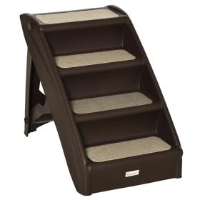 4-Level Portable Pet Stairs, Foldable Dog Ramp, Lightweight Cat Steps, with Nonslip Soft Mats, for High Bed, Sofa, Up to 44 lbs, Dark Brown (Option: Brown)