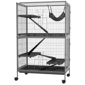 5-Tier Rolling Small Animal Cage, Deluxe Guinea Pig Cage, Ferret Cage for Mink Chinchilla Kitten Rabbit Grey (Option: Grey)