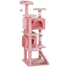 54" Cat Tree, Multi-Level Cat Tower with Scratching Posts, Cat Condos, Bed, Platforms, Ramp, Toy Ball, Pink (Option: Pink)