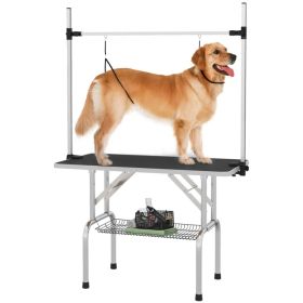Adjustable Dog Grooming Table with 2 Safety Slings, Storage Basket, Black (Option: Black)