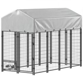 8 x 4 x 6 Outdoor Dog Kennel, Dog Kennel Outside Run with 360° Rotating Bowls, Waterproof & UV Resistant Cover (Option: Silver-1320x620x280 mm)