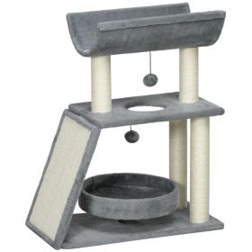 Small Cat Tree with Perch, Scratching Posts, Pad, Bed, Toy Balls, Light Grey (Option: LIGHT GREY)