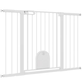 30"-52" Extra Wide Pet Gate Barrier with Small Door, 35"H Dog Gate with Safety Gate Barrier, Stair Pressure Fit, Black (Option: White)